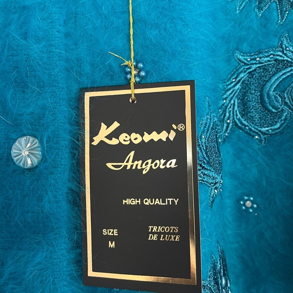 Rare Vintage Angora Embroidered Beaded NWT Dead-stock Turquoise Cardigan M - Picture 6 of 16